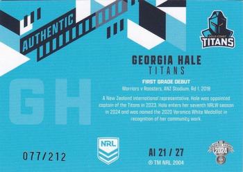 2024 NRL Traders Titanium - Authentics Initials #AI21 Georgia Hale Back